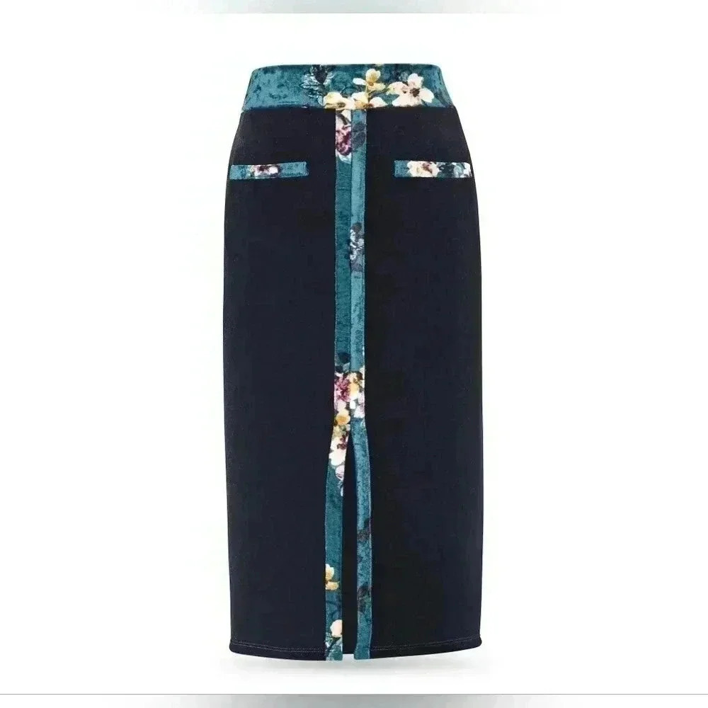The Pyramid Floral Crushed Velvet Midi Skirt. Size Large. Nwt - Picture 1 of 4